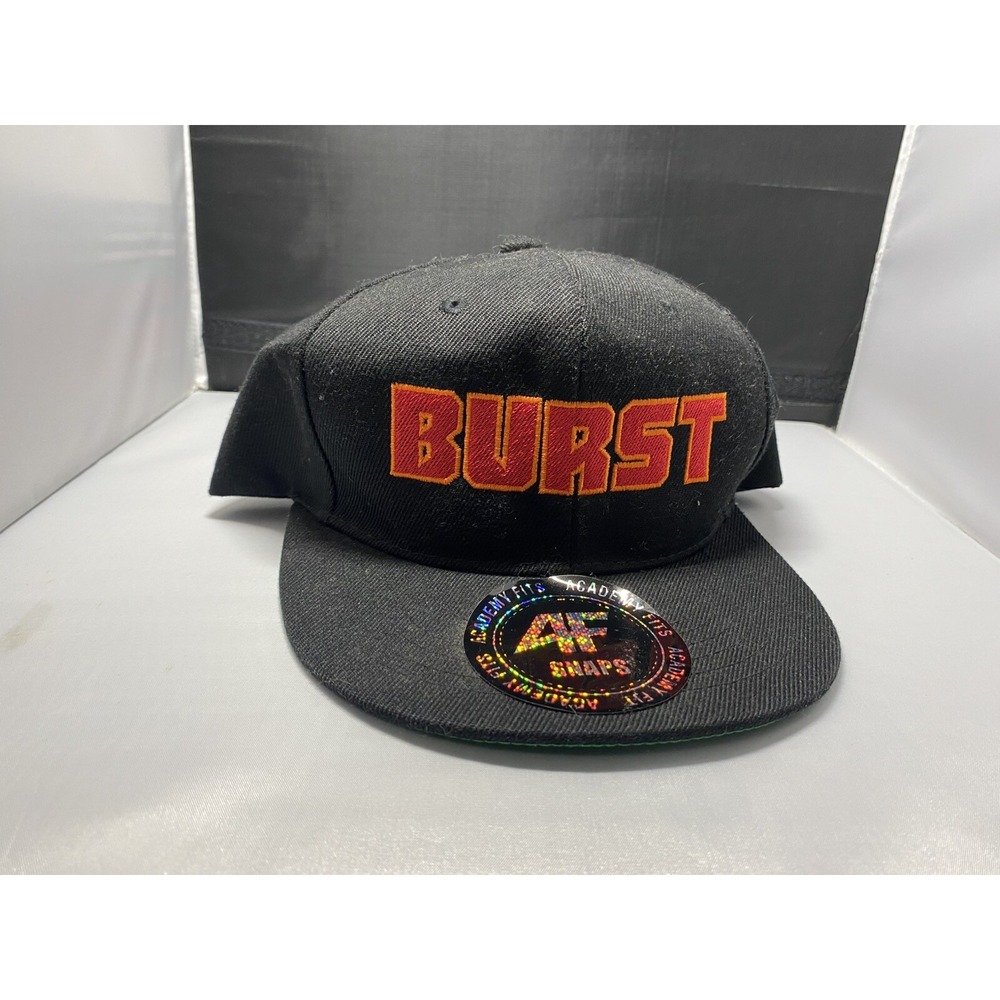 NWT "Burst" Academy Fits Polyester SnapBack Cap Hat Black Red As Is